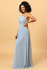 Indlæs billede til gallerivisning Grime Chiffon blå brudepige kjole med flæser