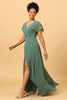 Indlæs billede til gallerivisning Chiffon A-line grøn brudepige kjole med slids
