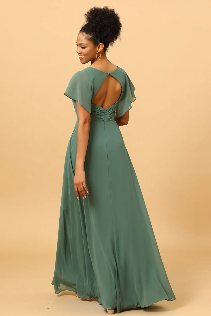 Indlæs billede til gallerivisning Chiffon A-line grøn brudepige kjole med slids