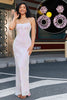 Indlæs billede til gallerivisning Trendy pink skede spaghetti stropper split front prom kjole med tilbehør