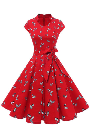 Rød Polka prikker blomster vintage kjole