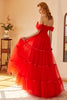 Indlæs billede til gallerivisning Rød fra skulderen Prom kjole