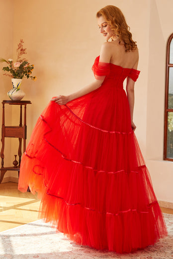Rød fra skulderen Prom kjole