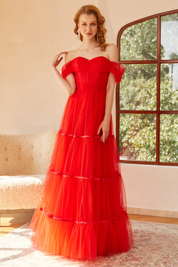 Rød fra skulderen Prom kjole