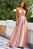 Lyserod Satin Prom Kjole