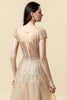 Indlæs billede til gallerivisning En linje rund hals gylden perle gulvlængde formel kjole