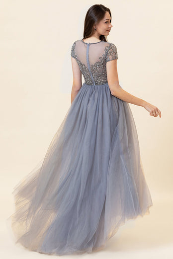 Gnistrende marineblå perle lang formel kjole