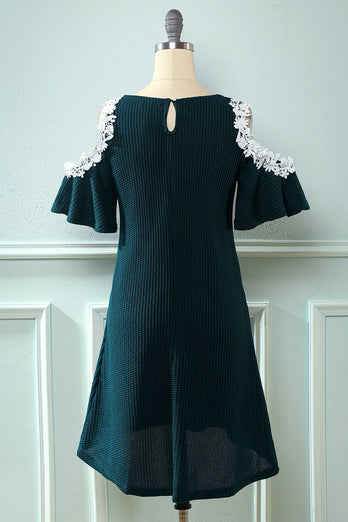 Sort kold skulder strikket kjole med applikationer