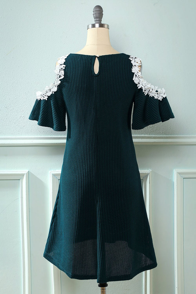Indlæs billede til gallerivisning Sort kold skulder strikket kjole med applikationer