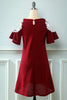 Indlæs billede til gallerivisning Mørk rød fra skulderen strikket kjole med applikationer