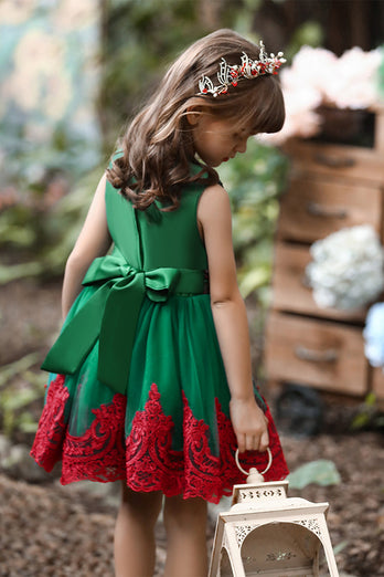 Grøn og rød blomst pige kjole med paillet