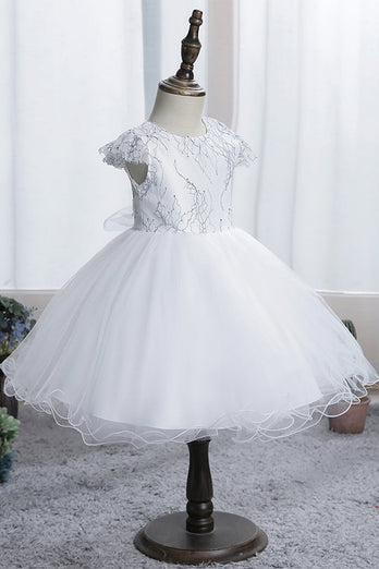 Hvid blomst pige kjole med blonder