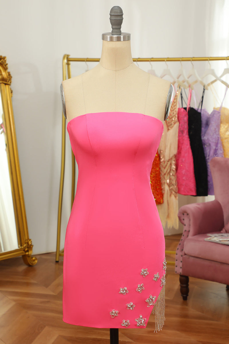 Indlæs billede til gallerivisning Pink stram homecoming kjole med stjerne og frynser