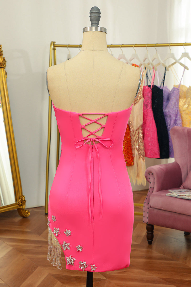 Indlæs billede til gallerivisning Pink stram homecoming kjole med stjerne og frynser
