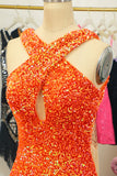 Glitter Red Halter Rygløse Pailletter Stram Hjemkomst Kjole