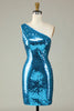 Indlæs billede til gallerivisning Glitter Royal Blue One Shoulder Pailletter Stram Hoco Kjole