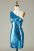 Indlæs billede til gallerivisning Glitter Royal Blue One Shoulder Pailletter Stram Hoco Kjole