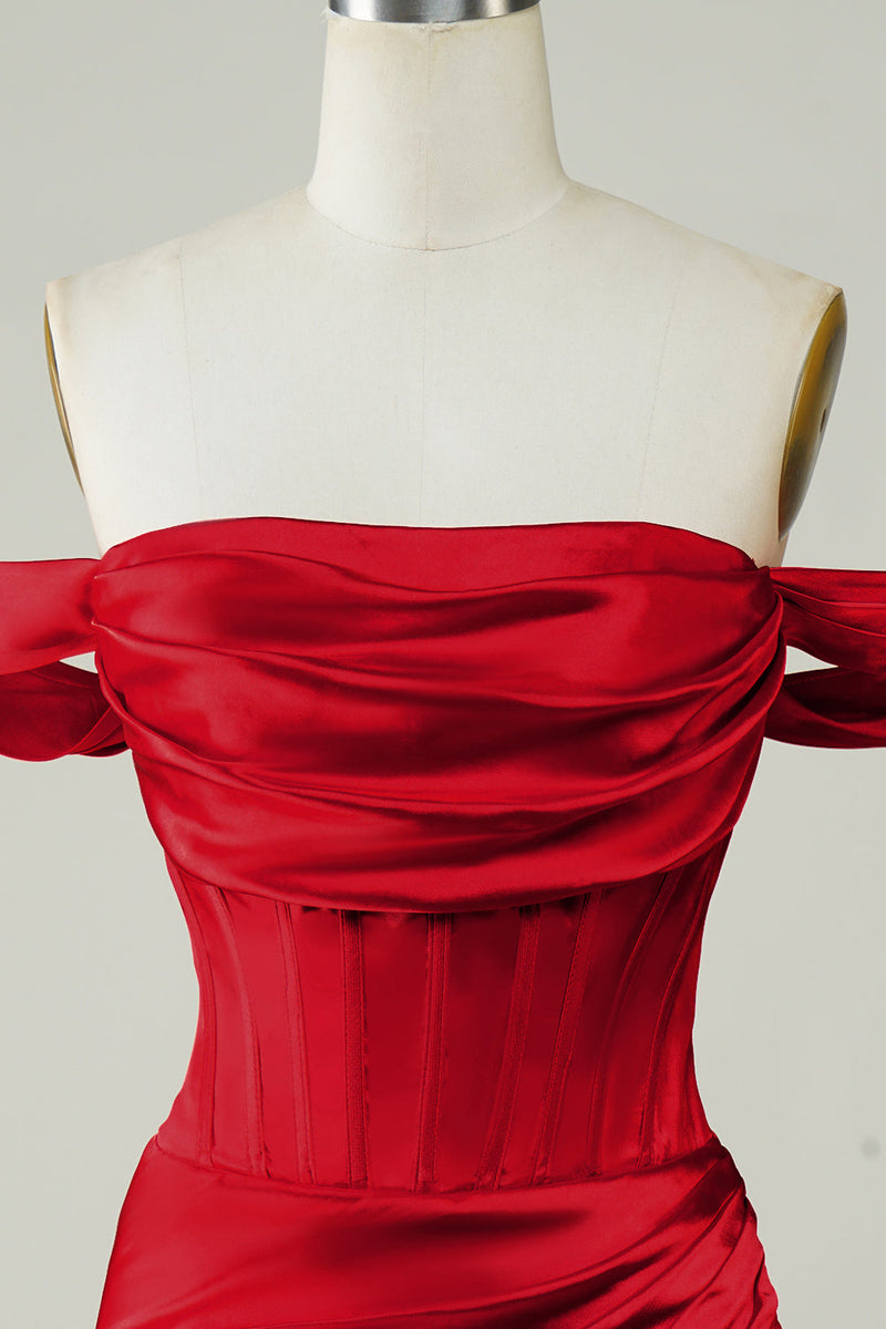 Indlæs billede til gallerivisning Rød fra skulderen asymmetrisk stram kort hjemkomstkjole