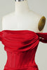 Indlæs billede til gallerivisning Rød fra skulderen asymmetrisk stram kort hjemkomstkjole