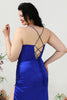 Indlæs billede til gallerivisning Skede Spaghetti Stropper Royal Blue Plus Size Prom Kjole med Split Front