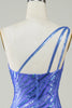 Indlæs billede til gallerivisning Skede One skulderblå pailletter Kort hjemkomstkjole med kvast