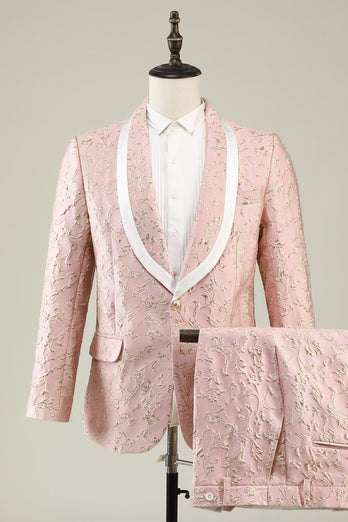Champagne Sjal Revers One Button Jacquard mænds galladragter