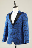 Peak Revers Jacquard Royal Blue Single Breasted Mænds Prom Blazer
