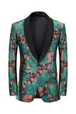 Grøn Sjal Revers Jacquard Blomstermønster Mænds Homecoming Suit Jakke Blazer