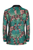 Grøn Sjal Revers Jacquard Blomstermønster Mænds Homecoming Suit Jakke Blazer