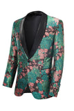 Grøn Sjal Revers Jacquard Blomstermønster Mænds Homecoming Suit Jakke Blazer