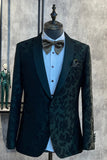 Mørkegrøn Jacquard Sjal Revers One Button 2 stk mænds galladragter