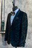 Mørkegrøn Jacquard Sjal Revers One Button 2 stk mænds galladragter