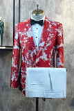 Red Floral Jacquard 2 stk Mænd Prom Suits