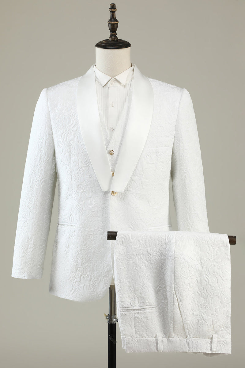 Indlæs billede til gallerivisning Hvid Jacquard Sjal Revers 3 stk Prom Homecoming Suits