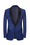 Royal Blue Jacquard One Button Sjal Revers Prom Homecoming Blazer