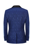 Royal Blue Jacquard One Button Sjal Revers Prom Homecoming Blazer