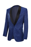 Royal Blue Jacquard One Button Sjal Revers Prom Homecoming Blazer