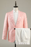 Lyserød Jacquard 2-delt sjal revers One Button Prom Suits