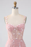 Sparkly Blush A Line Spaghetti Straps Pailletkorset Prom kjole med slids