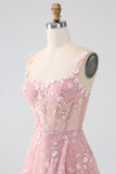 Sparkly Blush A Line Spaghetti Straps Pailletkorset Prom kjole med slids