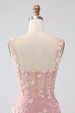 Sparkly Blush A Line Spaghetti Straps Pailletkorset Prom kjole med slids