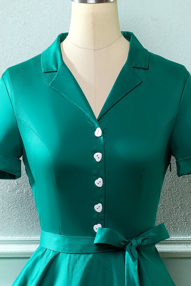 Indlæs billede til gallerivisning Army Green V Neck 1950&#39;erne Kjole med Bowknot