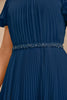 Indlæs billede til gallerivisning Navy A-line rund hals plisseret mor til brudekjole med korte ærmer