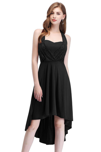 Høj lav halter sort vintage kjole