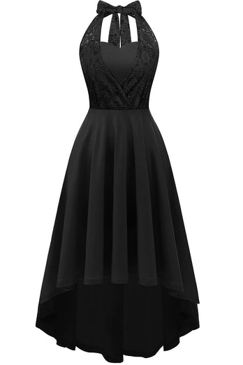 Høj lav halter sort vintage kjole