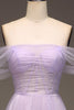 Indlæs billede til gallerivisning Lilac fra skulder A Line Tyl Prinsesse gallakjole med slids
