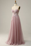 A Line Sweetheart Grey Purple Long Prom Dress med applikationer