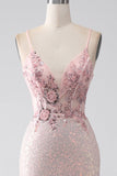 Glitter pink beaded havfrue gallakjole med slids