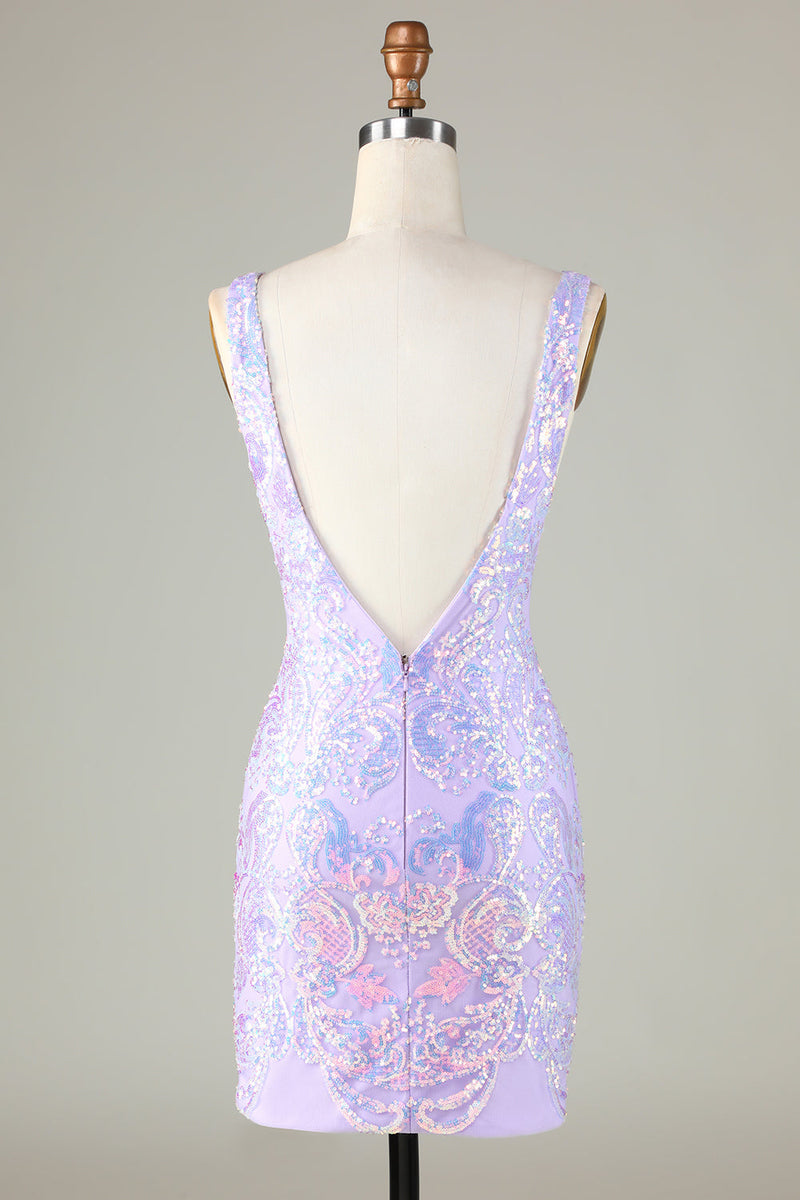 Indlæs billede til gallerivisning Lavendel Sparkly Tight Homecoming Kjole med rygløs