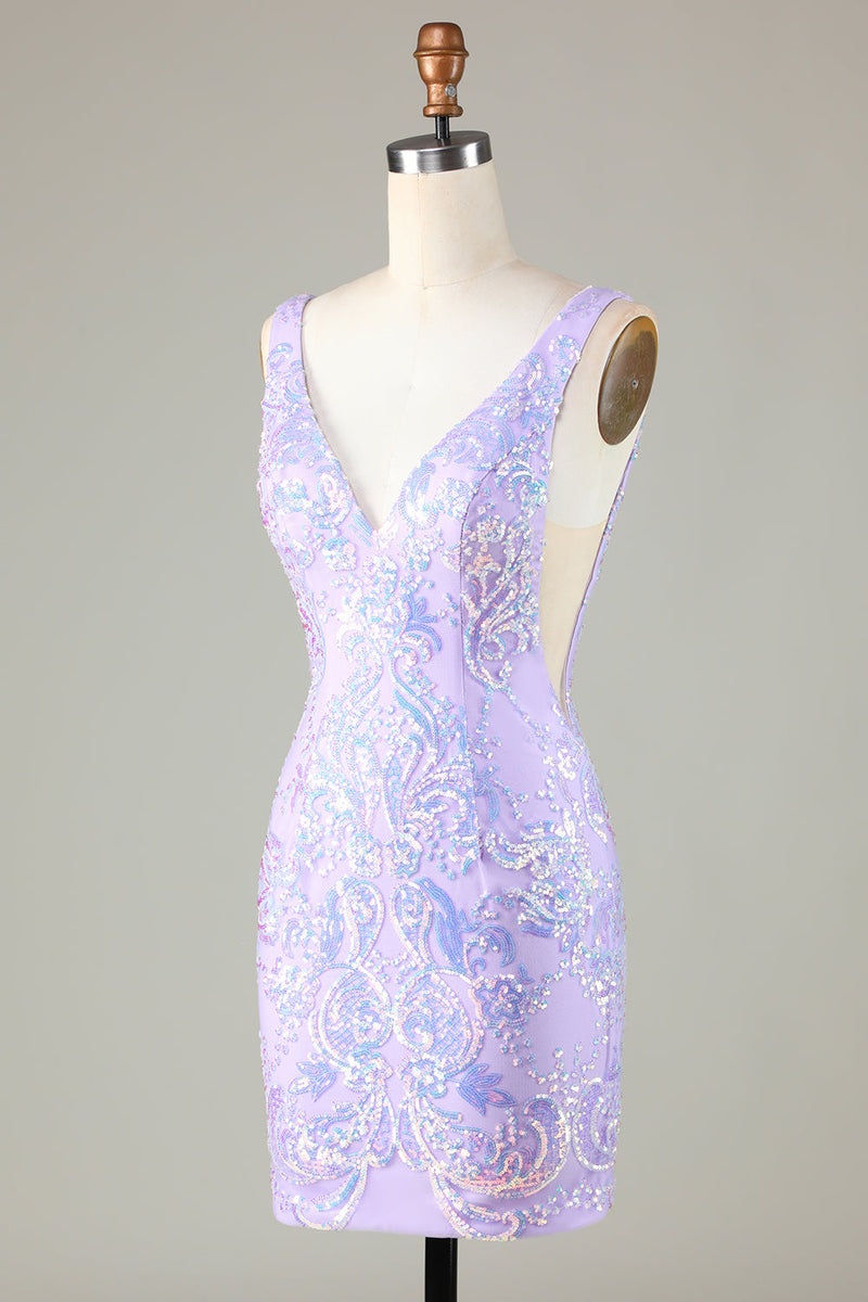 Indlæs billede til gallerivisning Lavendel Sparkly Tight Homecoming Kjole med rygløs